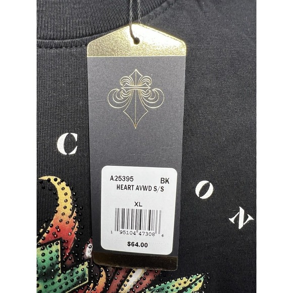 Affliction Black Label Heart Avowed Rhinestone Short Sleeve Shirt Size XL NWT - Picture 3 of 9